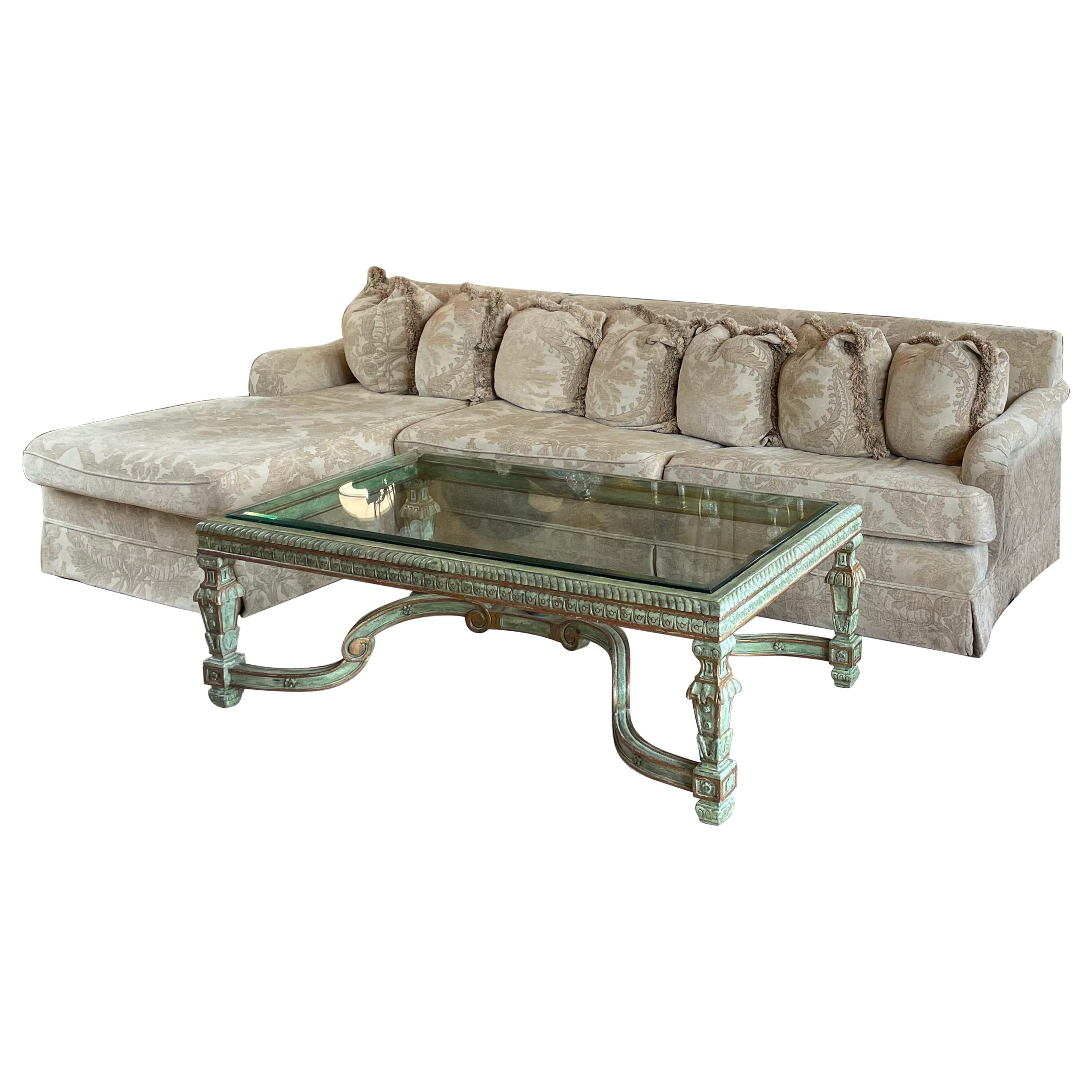 Traditional Custom Made Upholstered Sofa Bed with Chaise Lounge For Sale