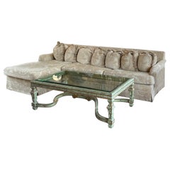 Vintage Traditional Custom Made Upholstered Sofa Bed with Chaise Lounge