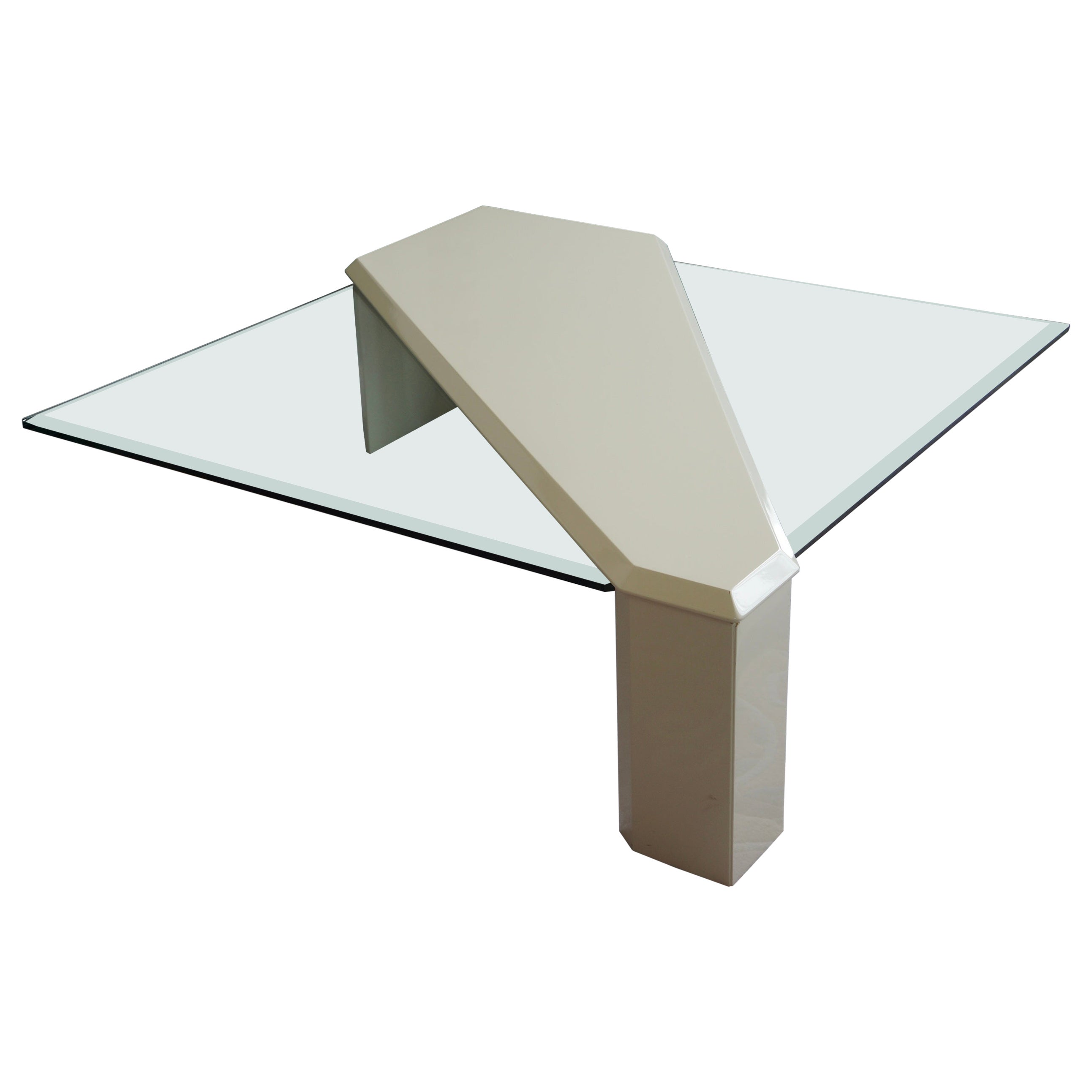 Roger Rougier asymmetrical lacquered wood and beveled glass coffee table  For Sale