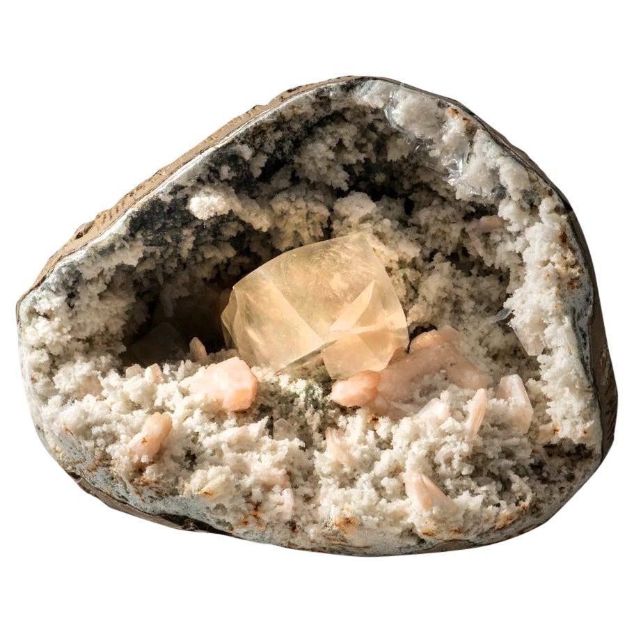 Golden Calcite with Stilbite Geode From Nasik District, Maharashtra, India For Sale