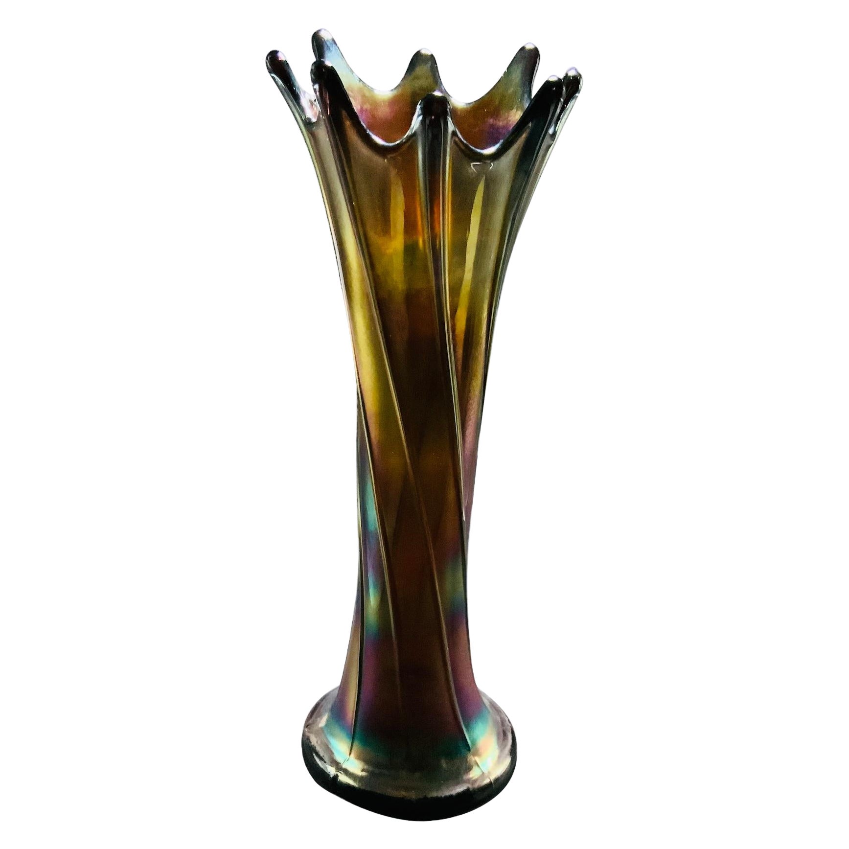 Large Iridescent Glass Flower Vase For Sale