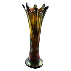 Grand vase à fleurs en verre irisé