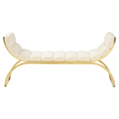 Curved Polished Brass U-Shaped Bench with Ivory Boucle, Italy, 2023