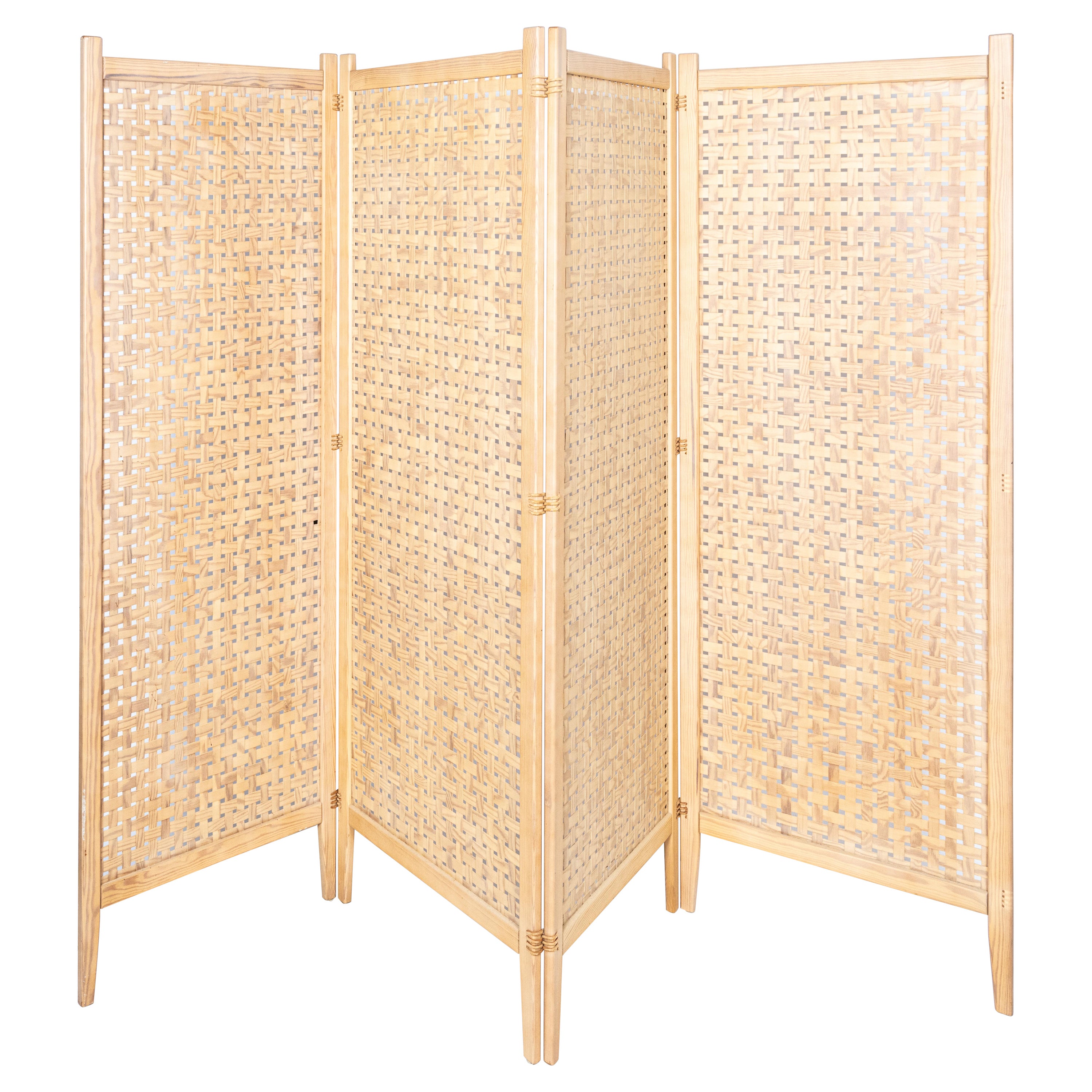 Alberts Tibro ‘Spåna’ Folding Screen Wood and Leather For Sale