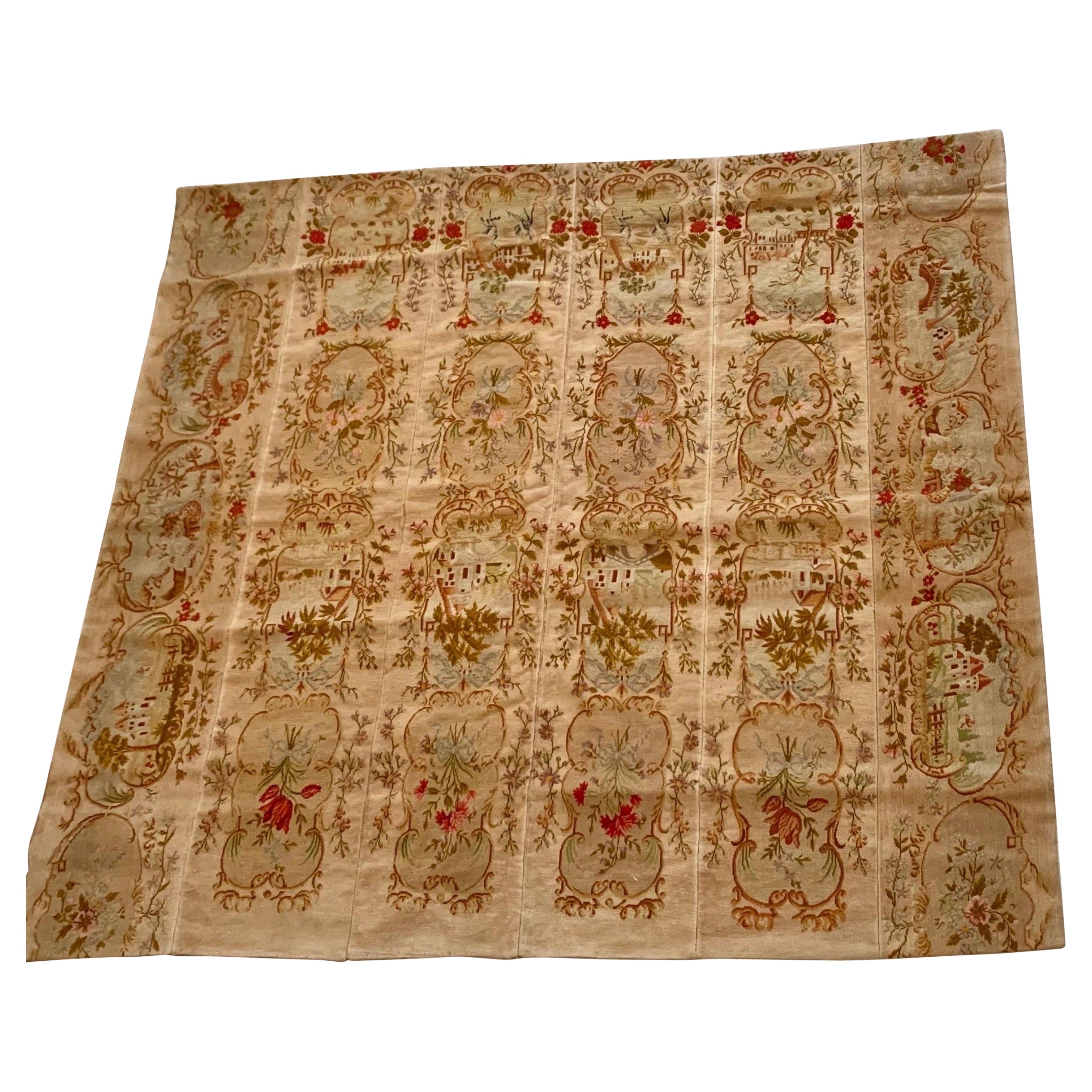 19th Century French Needlepoint Louis Philippe Provincial Decorative Tapestry  For Sale