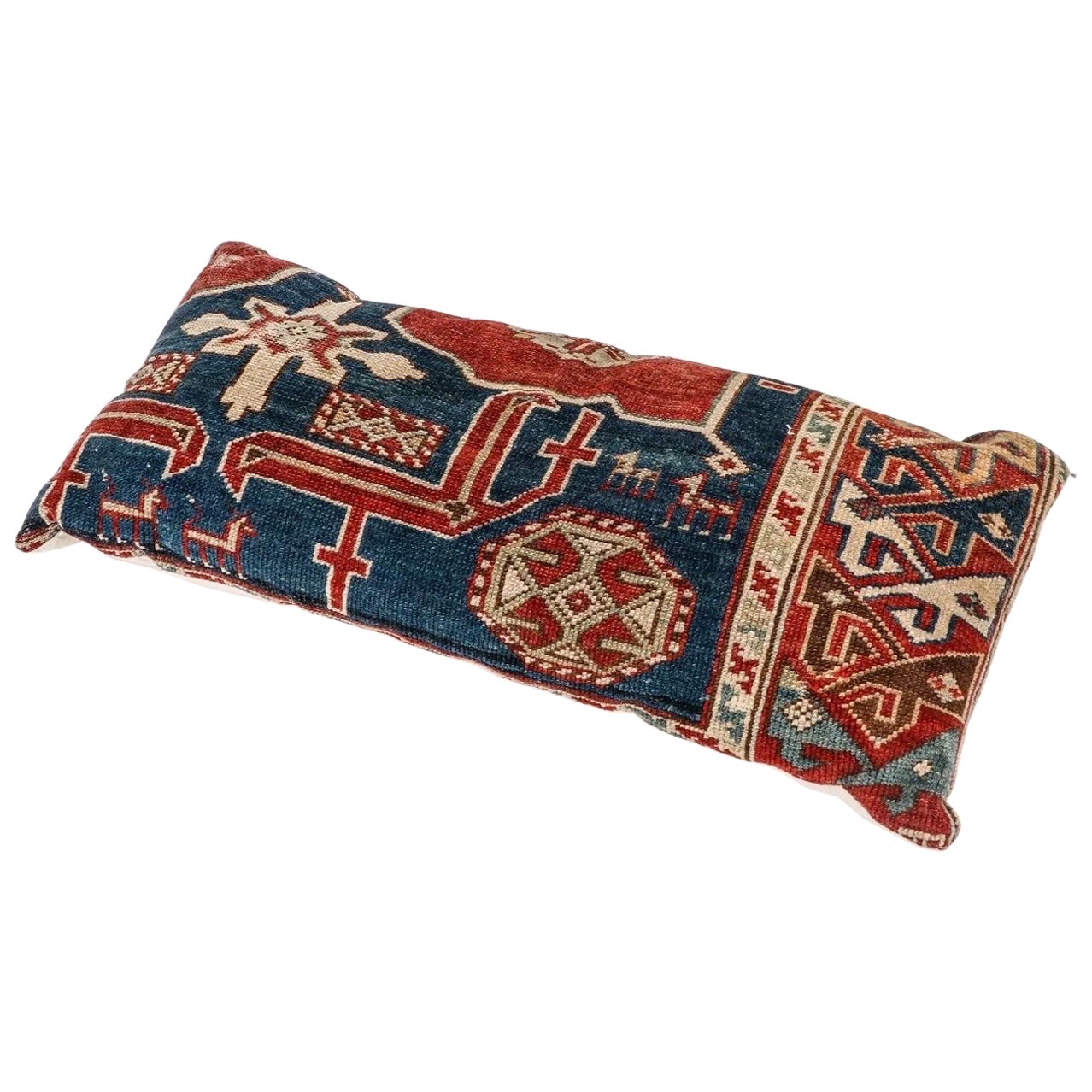 Vintage Persian Tribal Rug Lumbar Pillow 17 x 7 inches