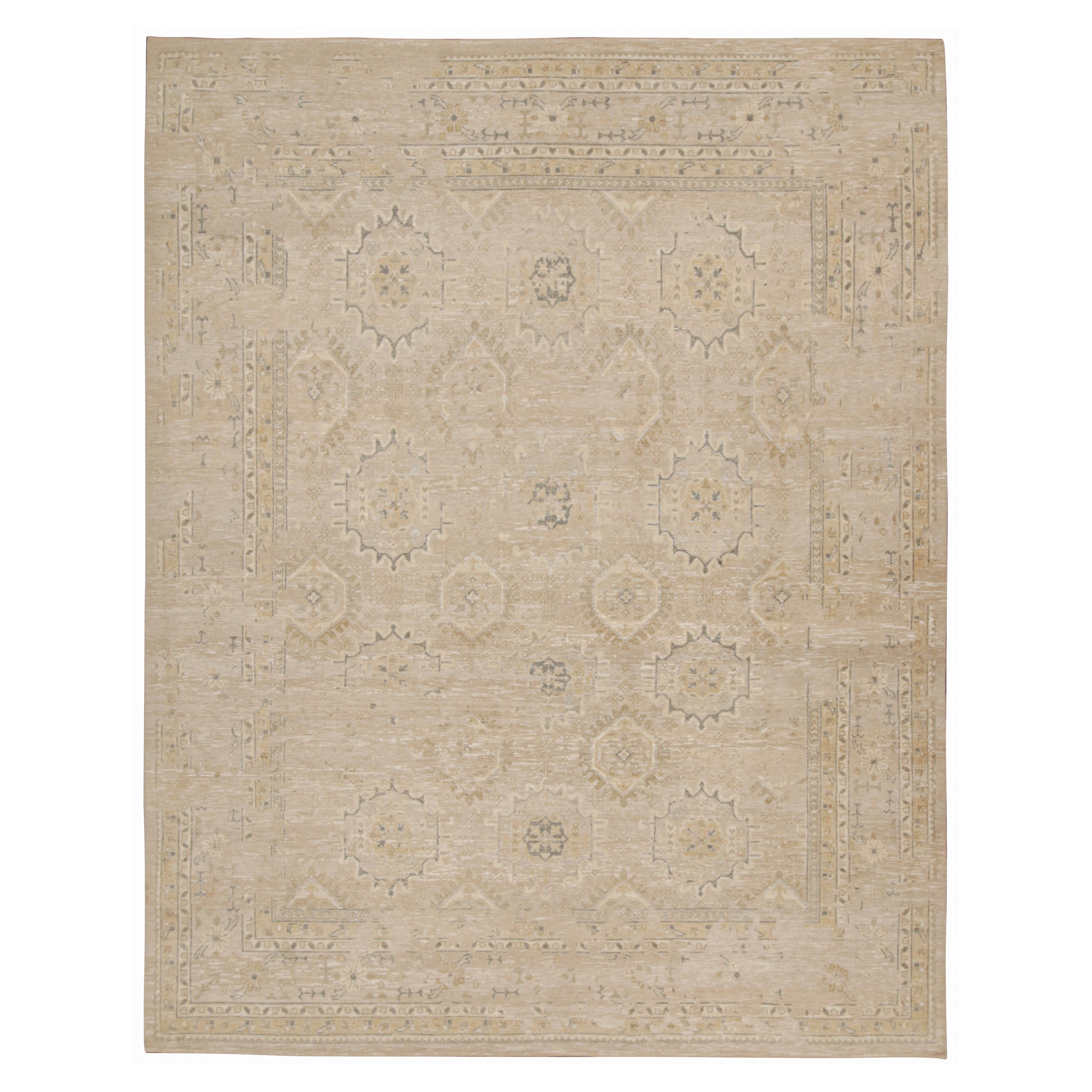 Rug & Kilim’s Oushak Style Rug in Beige-Brown with Floral Patterns For Sale