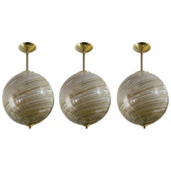 Murano Blown Wheat Gold Swirl Globe Pendant, Contemporary, UL Certified