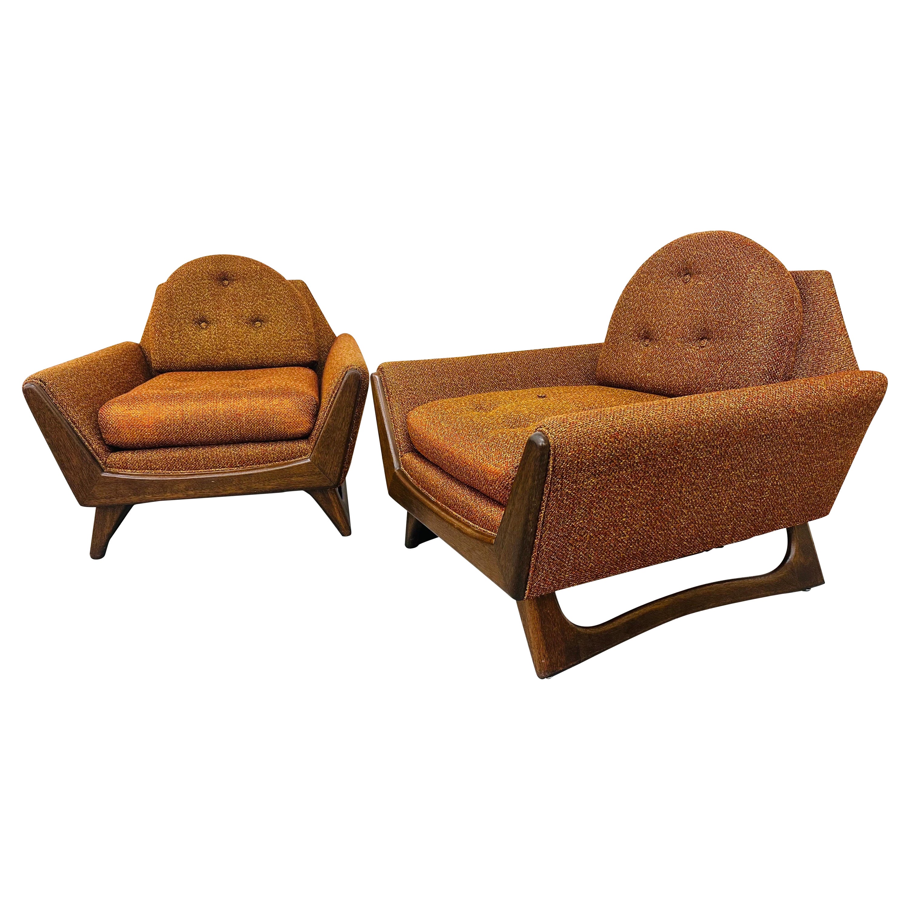 Mid-Century Modern Adrian Pearsall Style Burnt Orange Walnut Arm Chairs