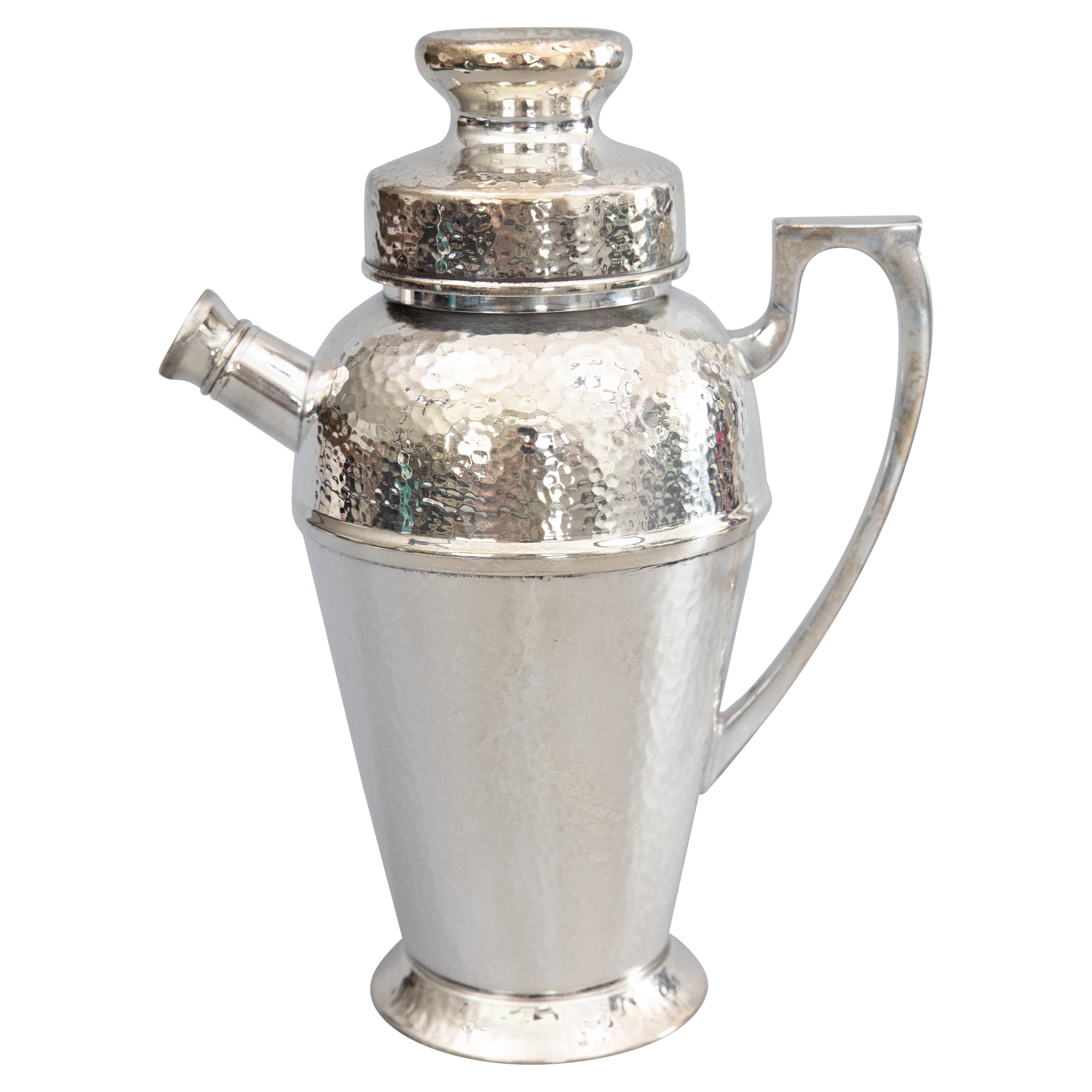 Art Deco Hammered Silver Plate Cocktail Shaker, circa 1920 For Sale