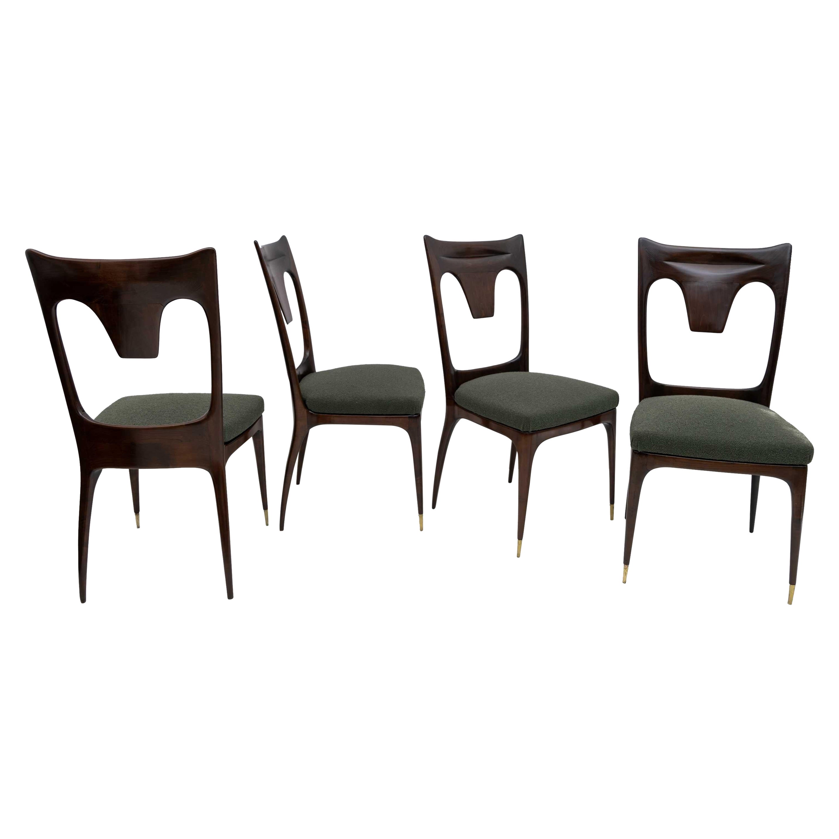 Ico & Luisa Parisi MidCentury Modern Italian Walnut and Bouclè Dining Chairs 50s For Sale