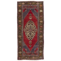 Tapis oriental vintage en laine de village turc rouge 5x11 m, unique en son genre