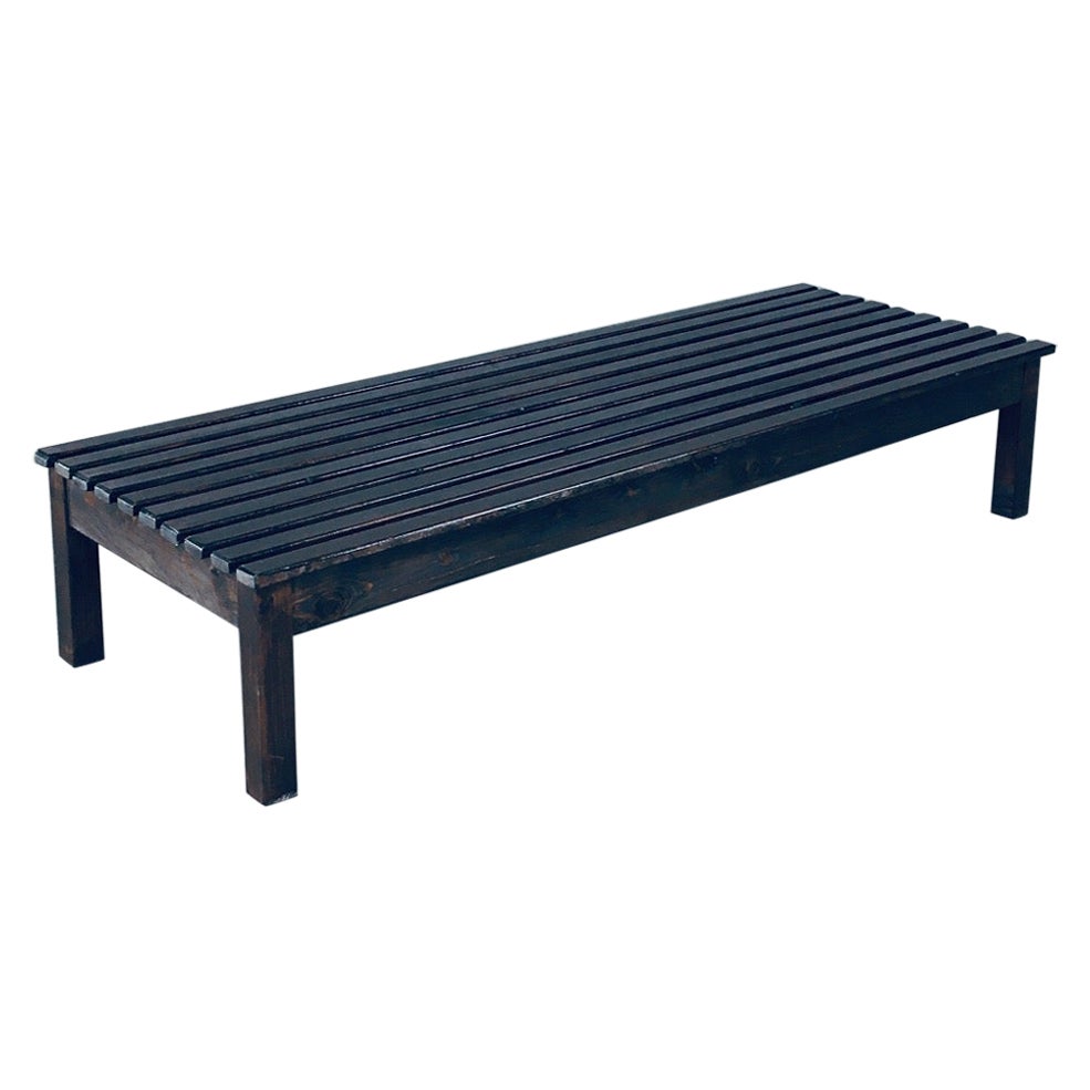 Vintage 1960's Design Stained Pine Low Slat Bench For Sale