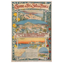 Antique Original Art Nouveau Poster, Riviera Railway, St Tropez/Raphael, Grasse, 1890