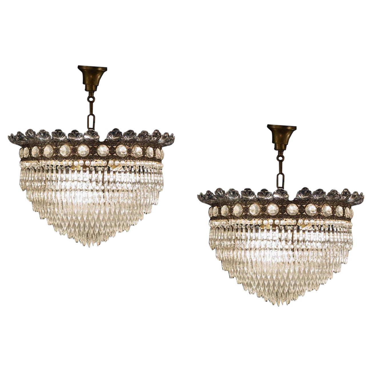Pair of Luxurious Crystal Chandelier, Italy, 1940 For Sale