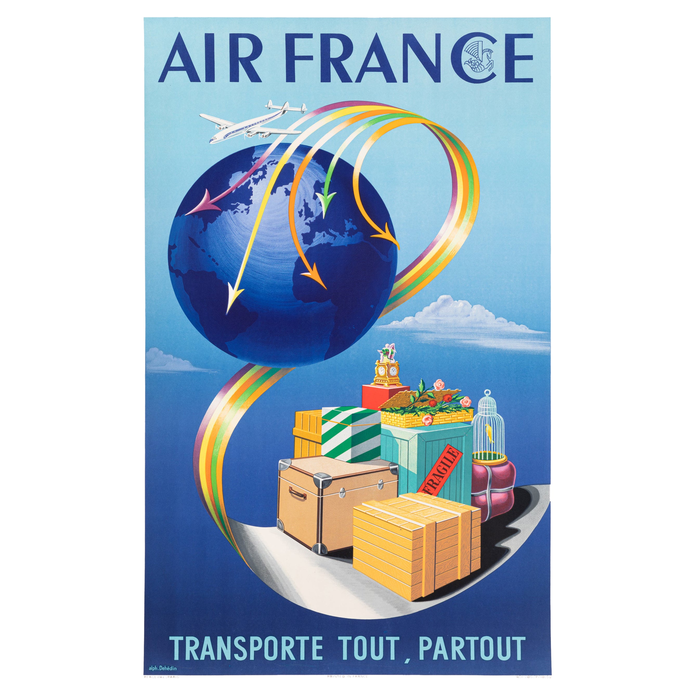 Dehedin, Original Air France-Poster, Cargo, Constellation, Luftfahrt, Flugzeug 1952 im Angebot