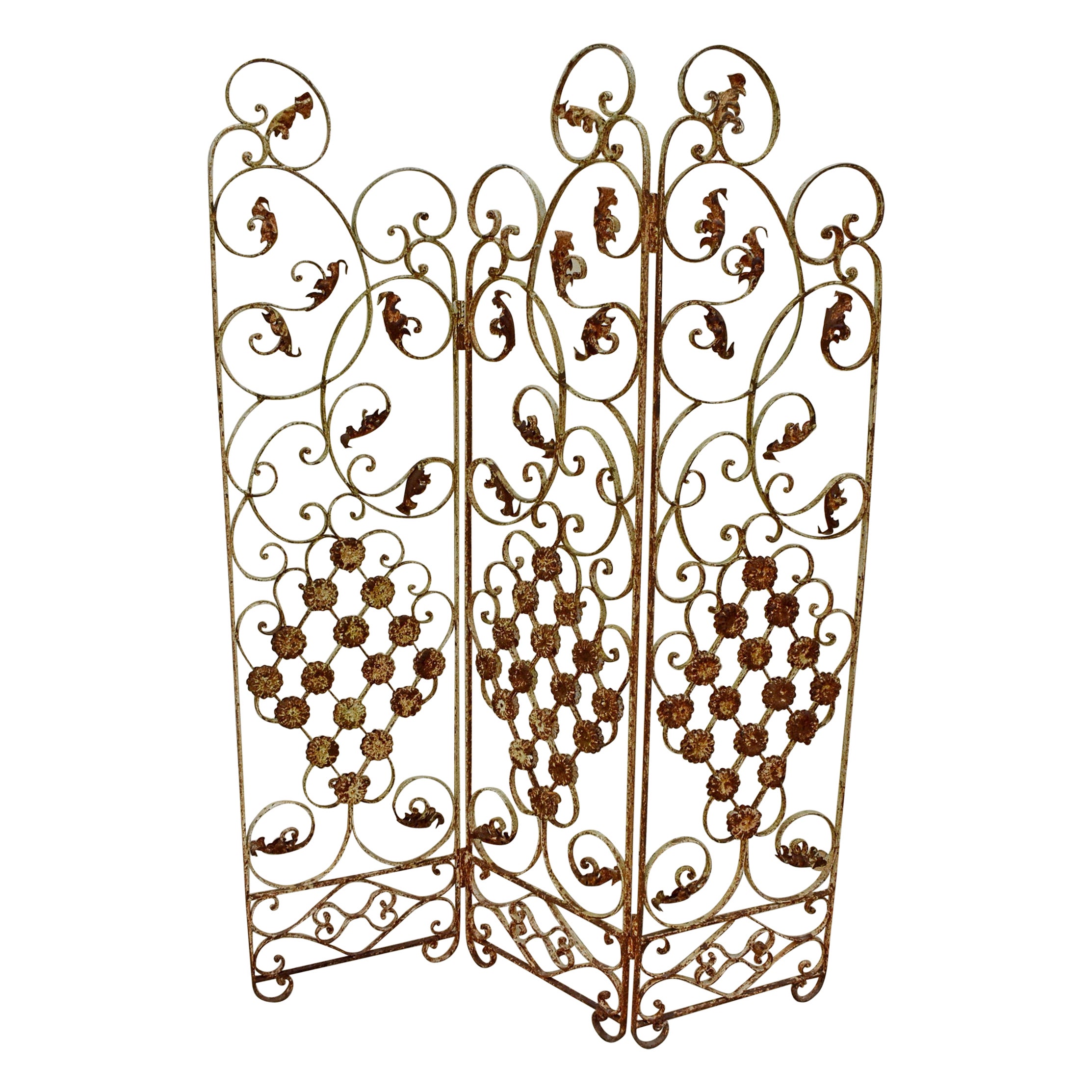 Antique Three Section Folding Screen For Sale