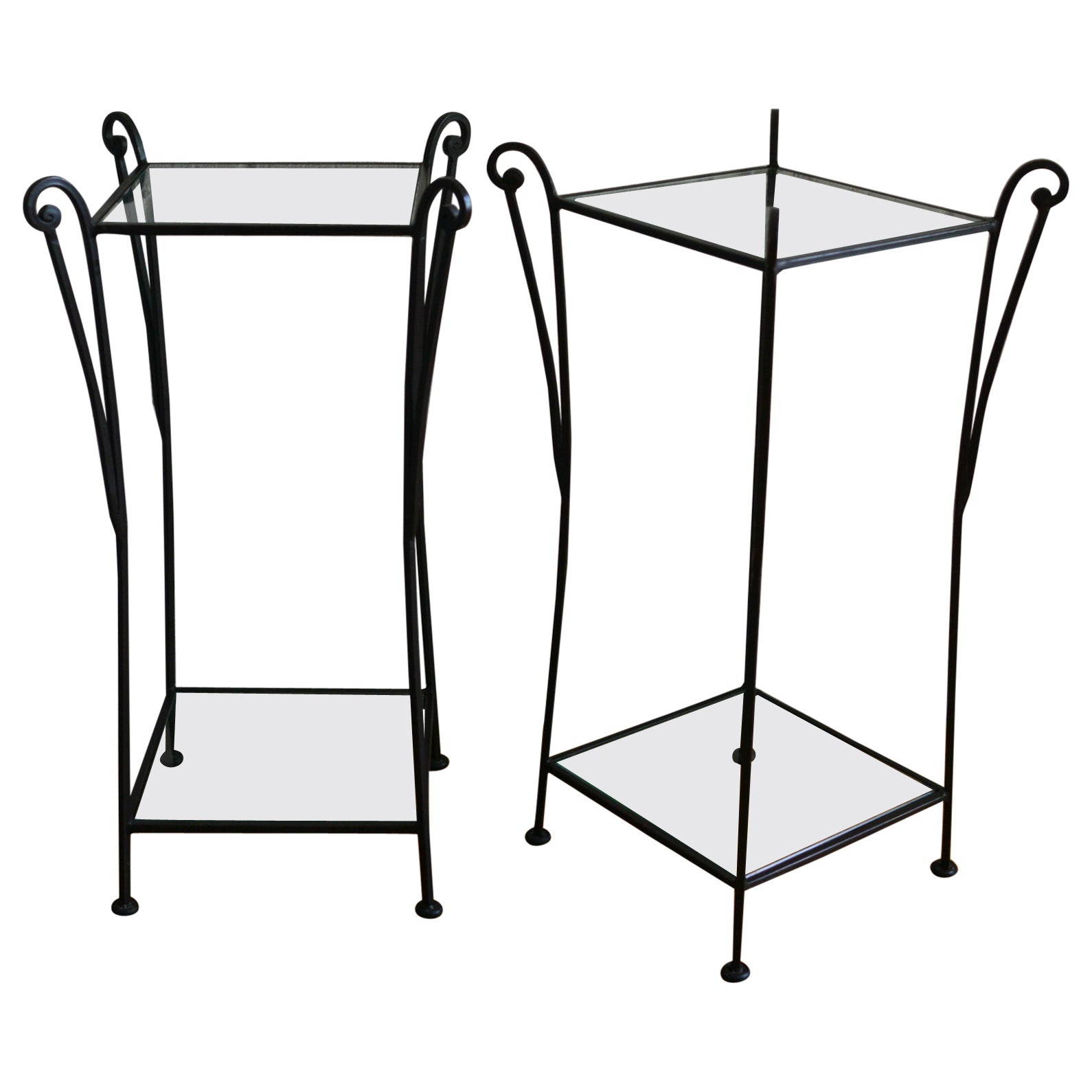 Pair of French Art Deco Inspired Iron and Glass Side Tables
