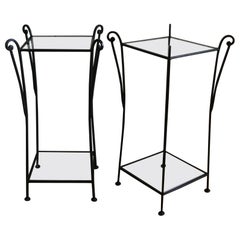 Vintage Pair of French Art Deco Inspired Iron and Glass Side Tables