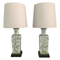 Pair of Japanese Hand Painted Porcelain Lamps