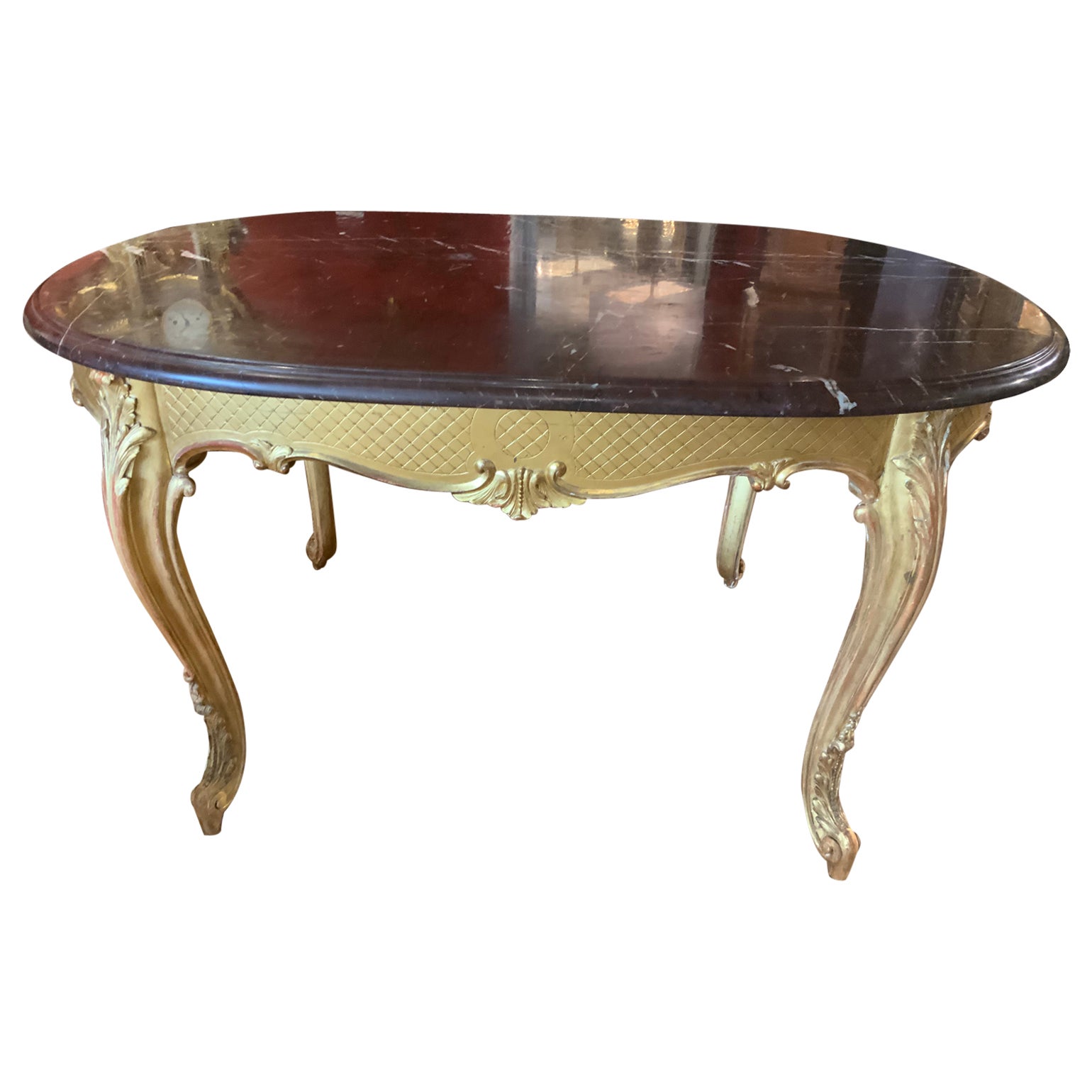 Louis XVI-style gilt wood and  rouge griotte marble top center table For Sale