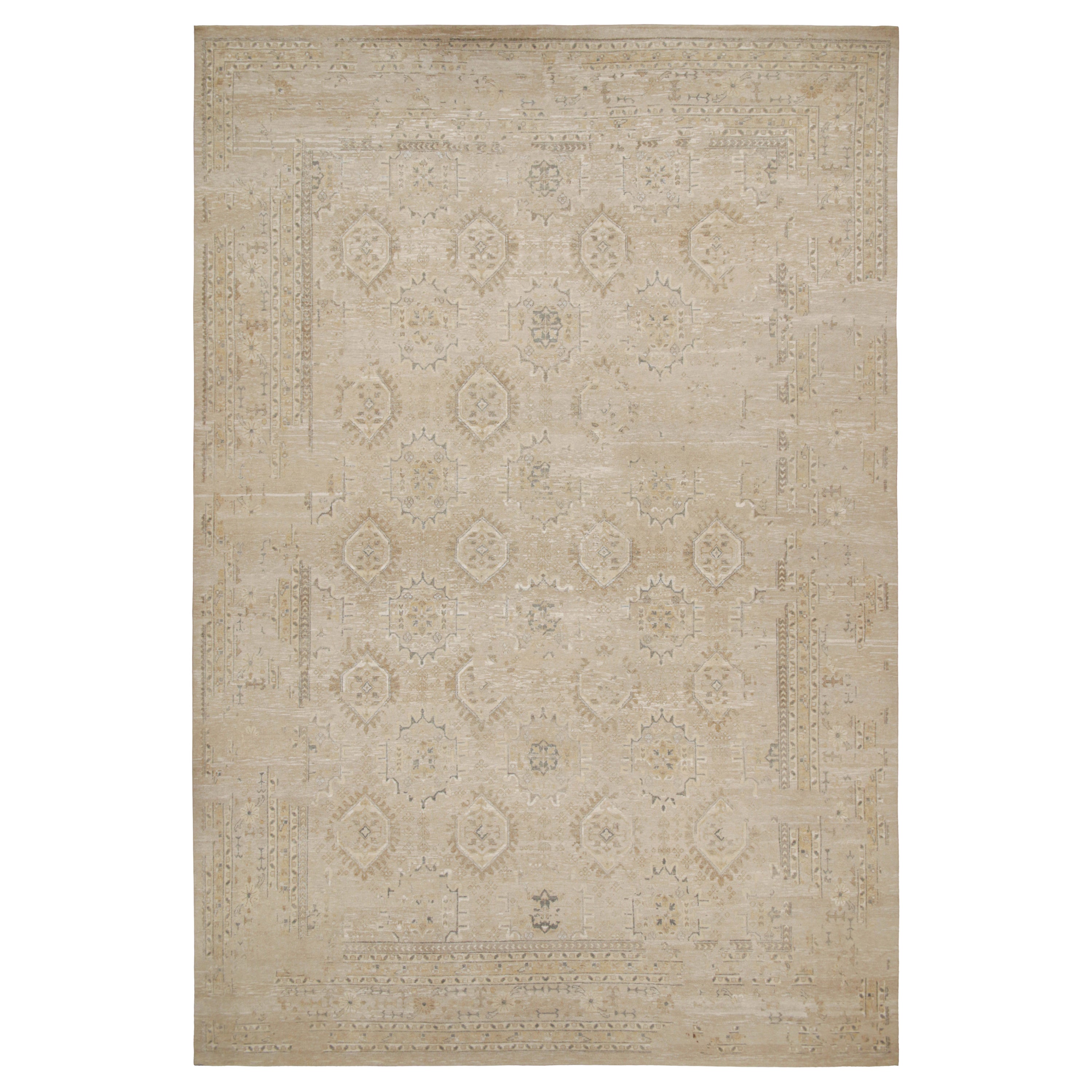 Rug & Kilim’s Oushak Style Oversized Rug in Taupe with Floral Patterns