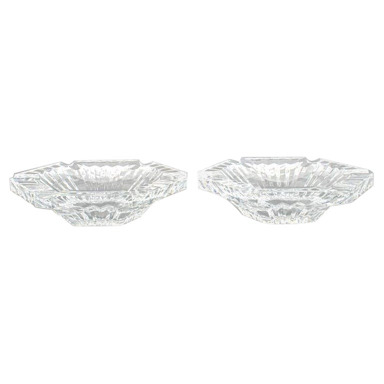 Pair Mid-Century Baccarat Hexagonal Shaped Crystal Cigar Ashtrays For Sale