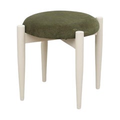 Vintage Mid-Century Danish Stool with Green Upholstered Seat and White Lacquered Frame