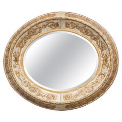 Exceptional Used Gustavian Style Carved And Painted  Oval Mirror