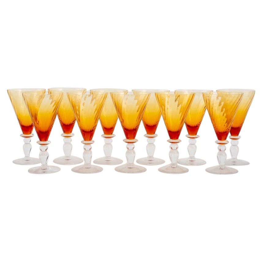  French Portieux Barware / tableware Amber colored Crystal Stemware