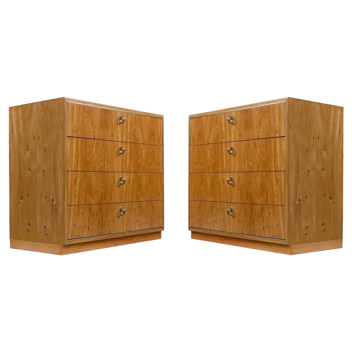 Pair of 1970s Chrome Accent John Stuart Hickory Bachelors Chests