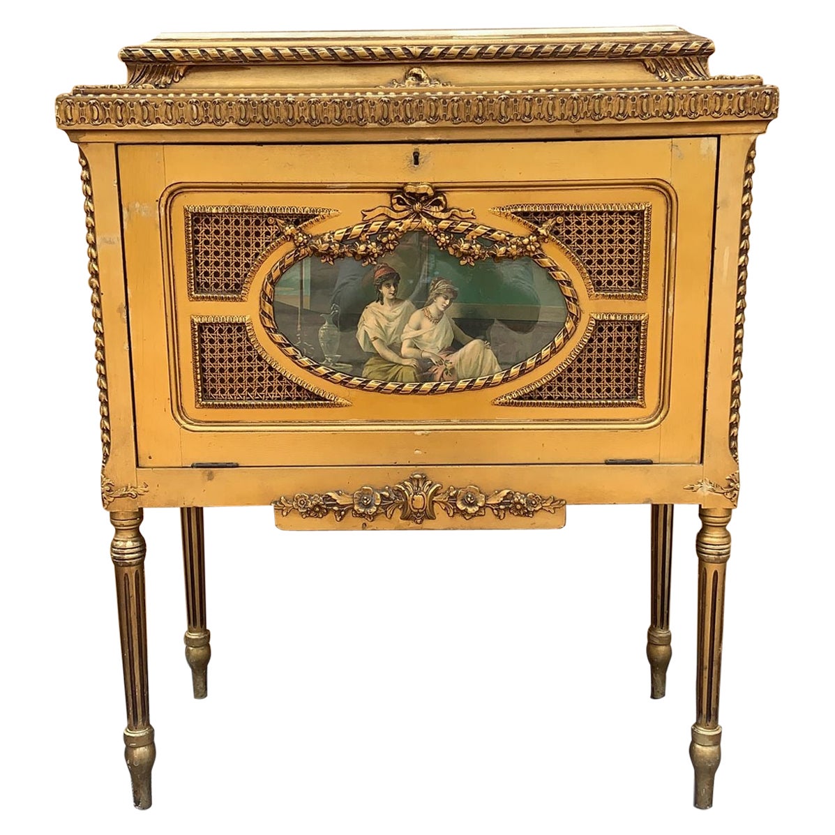 Antique Italian Rococo Styled Decorative Painted Gilt and Onyx Storage Cabinet  For Sale