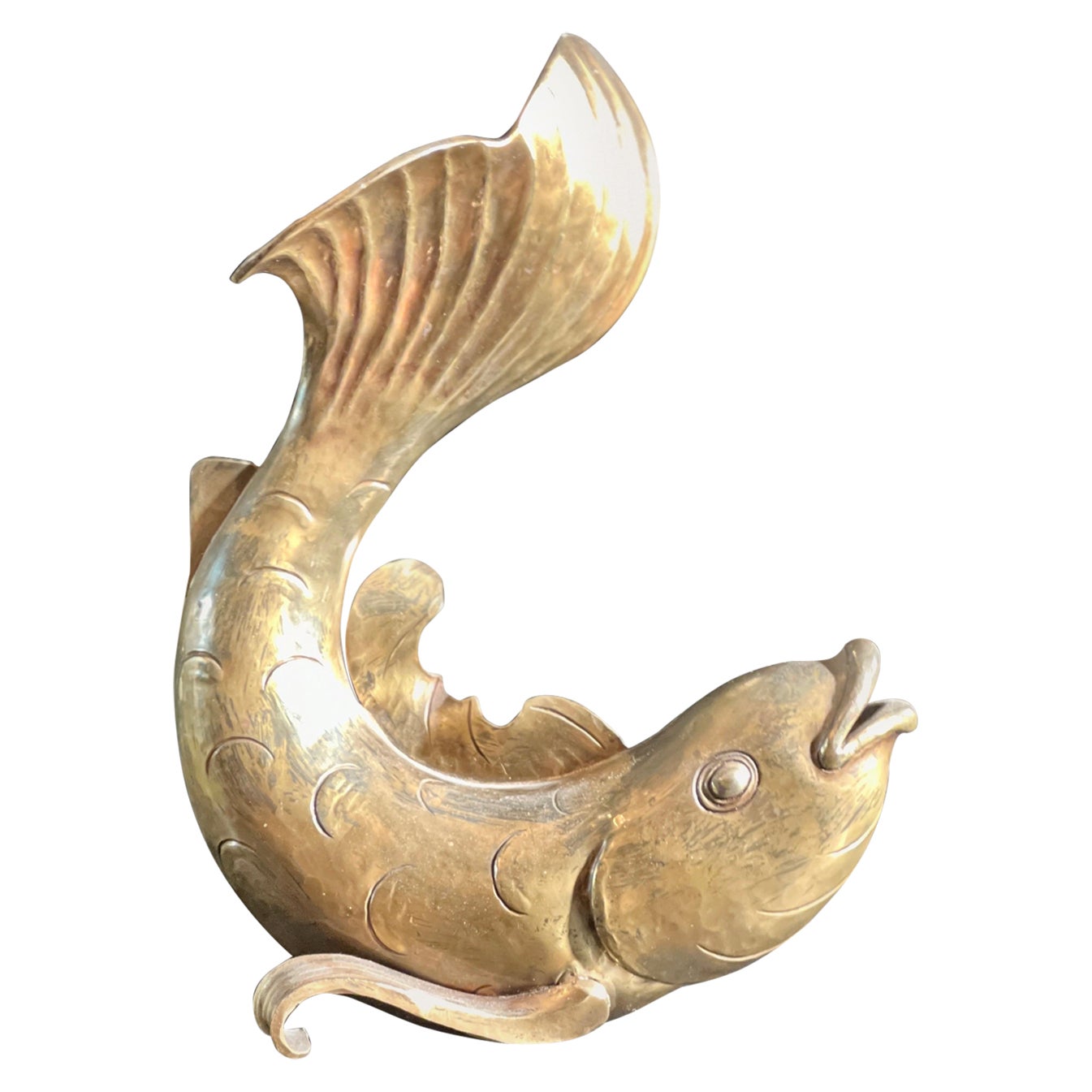 Antique Brass Karpe Fish Statue, table decoration, centrepiece, Europe, 19th cen For Sale