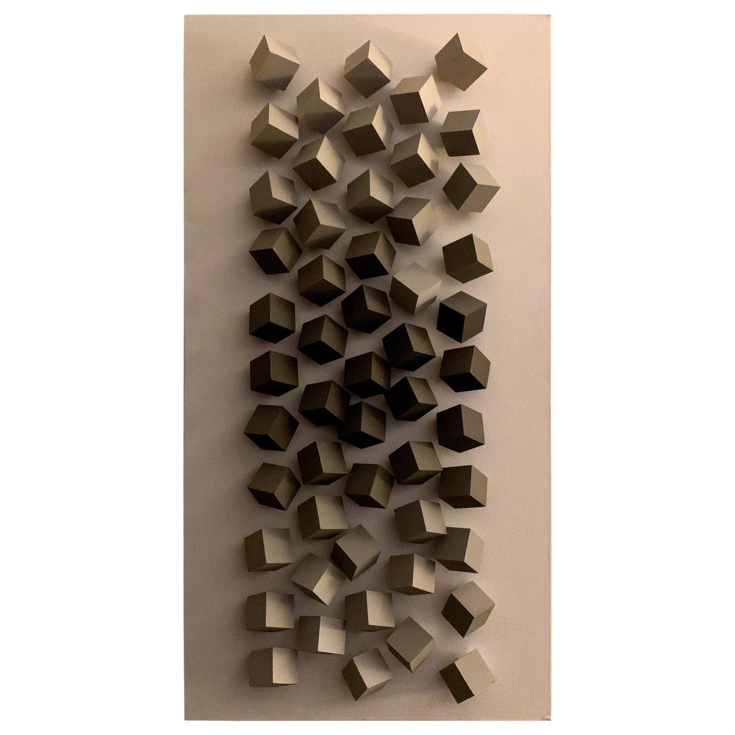 3D Modern Hand Painted Cubes Dimensional Art by Brazilian Artist Silva  For Sale
