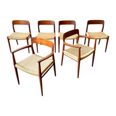 Teak and cane Moller model 75 dining chairs 