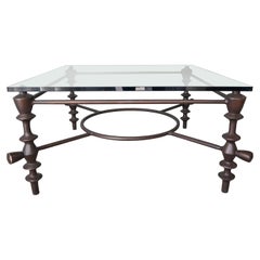 Giacometti Style Bronzed Finish and Glass Coffee Table