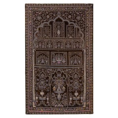 A Rare 18th Century Middle Eastern Silk and Silver Thread Green Velvet Tapestry