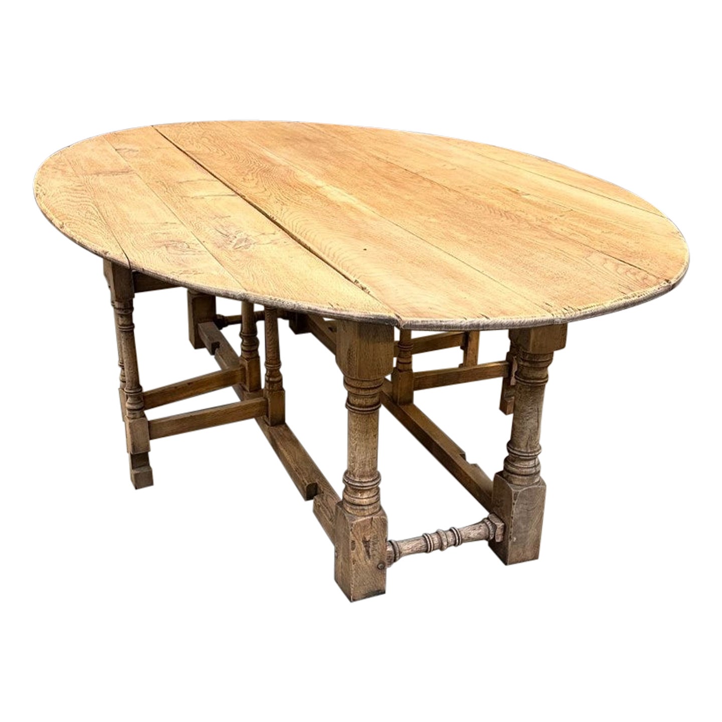 Large oval white oak table in good For Sale