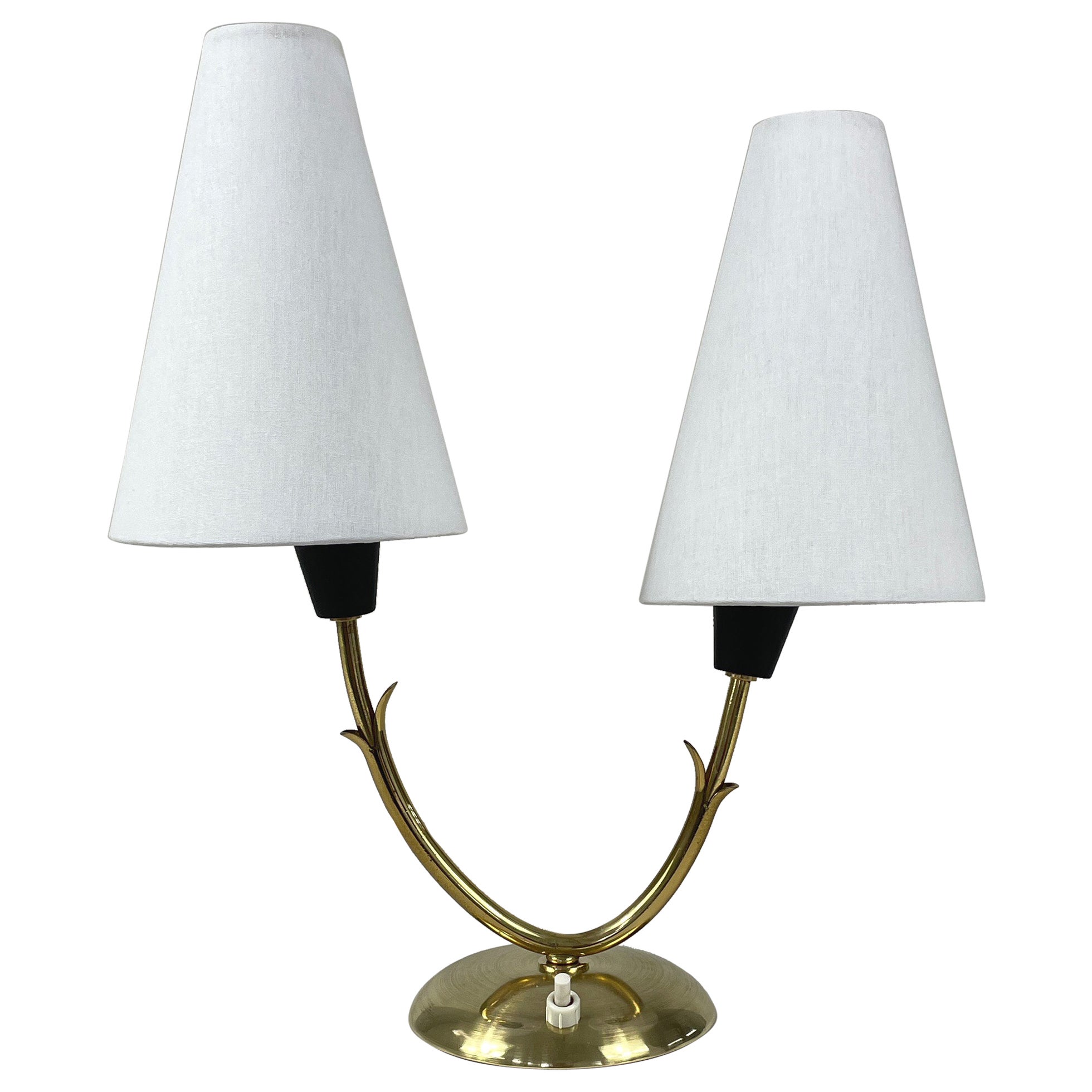 Double Arm Brass Table Lamp, Sweden 1950s For Sale