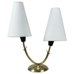 Double Arm Brass Table Lamp, Sweden 1950s