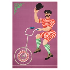 Polish, Cyrk, Circus Poster, 1970, Vintage, Unicycle Gentlemen, Hilscher