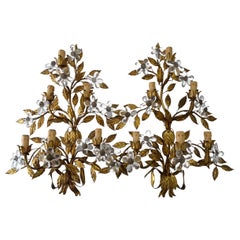  Maison Baguès Style 6 lights Crystal Flowers Tole Bow  Huge Sconces, circa 1920