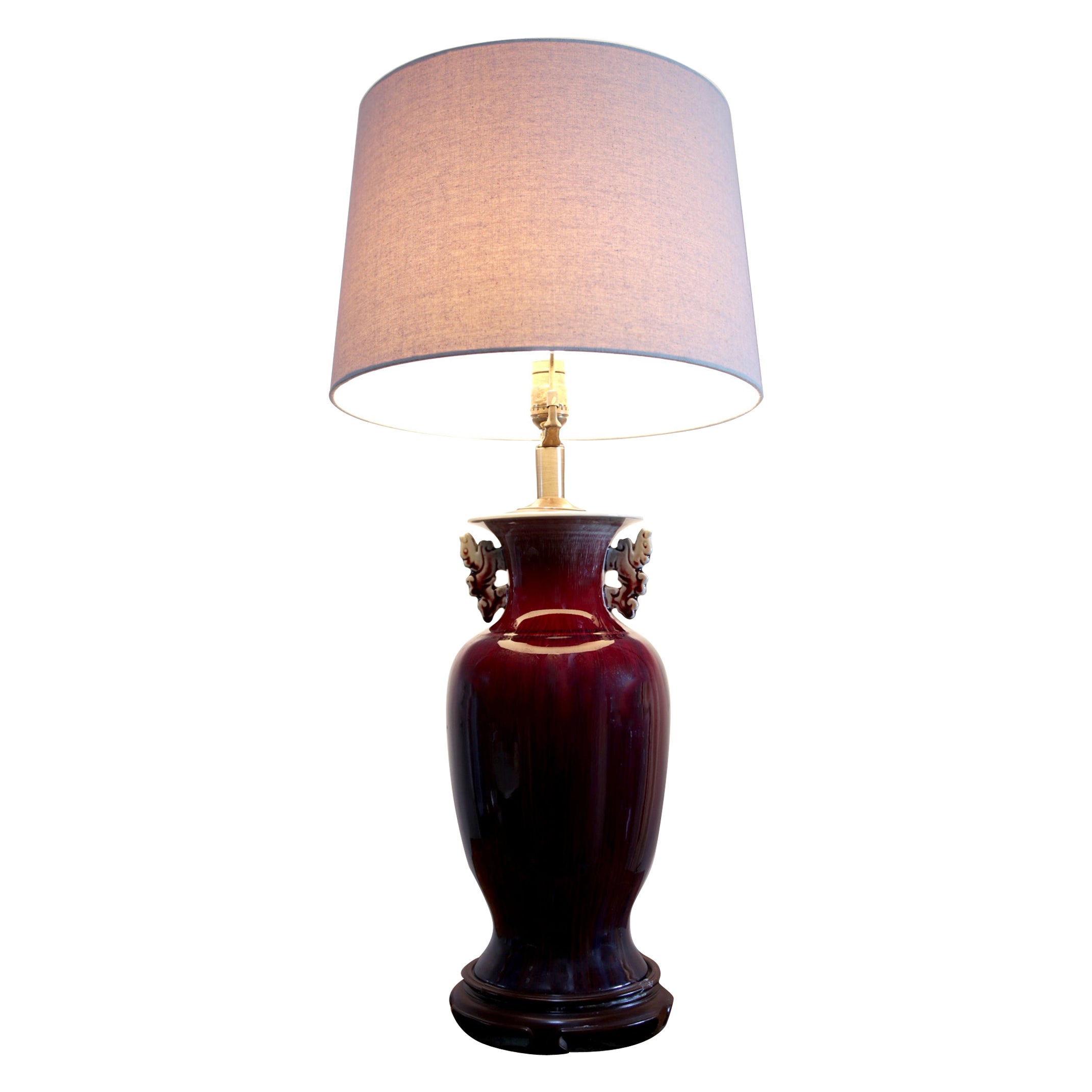 19th Century Exceptional Sang de Boeuf Ox Blood Table Lamp, Decorative Handles