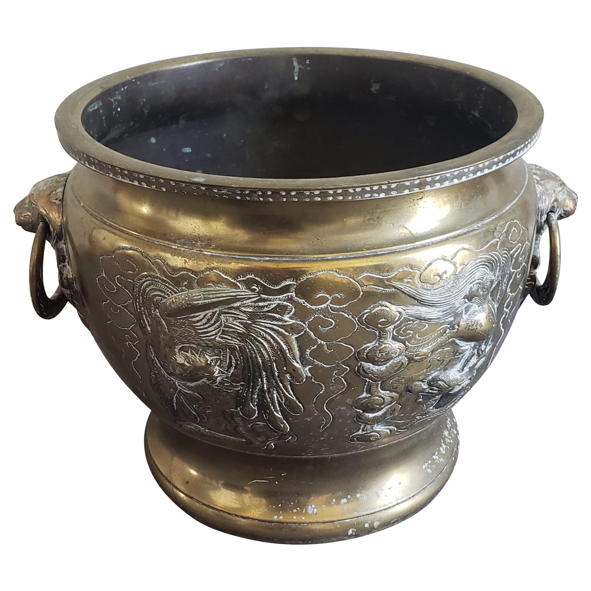 Early 20th Century Chinese Etched Brass Jardiniere For Sale