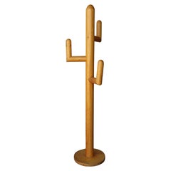 Vintage Solid Pine Wood Sculpture Coat Rack