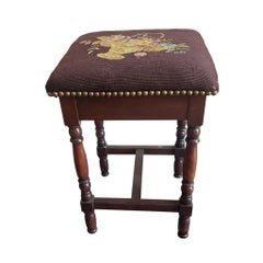 20th Century Mahogany and Upholstered Low Stool with NailHead Trims