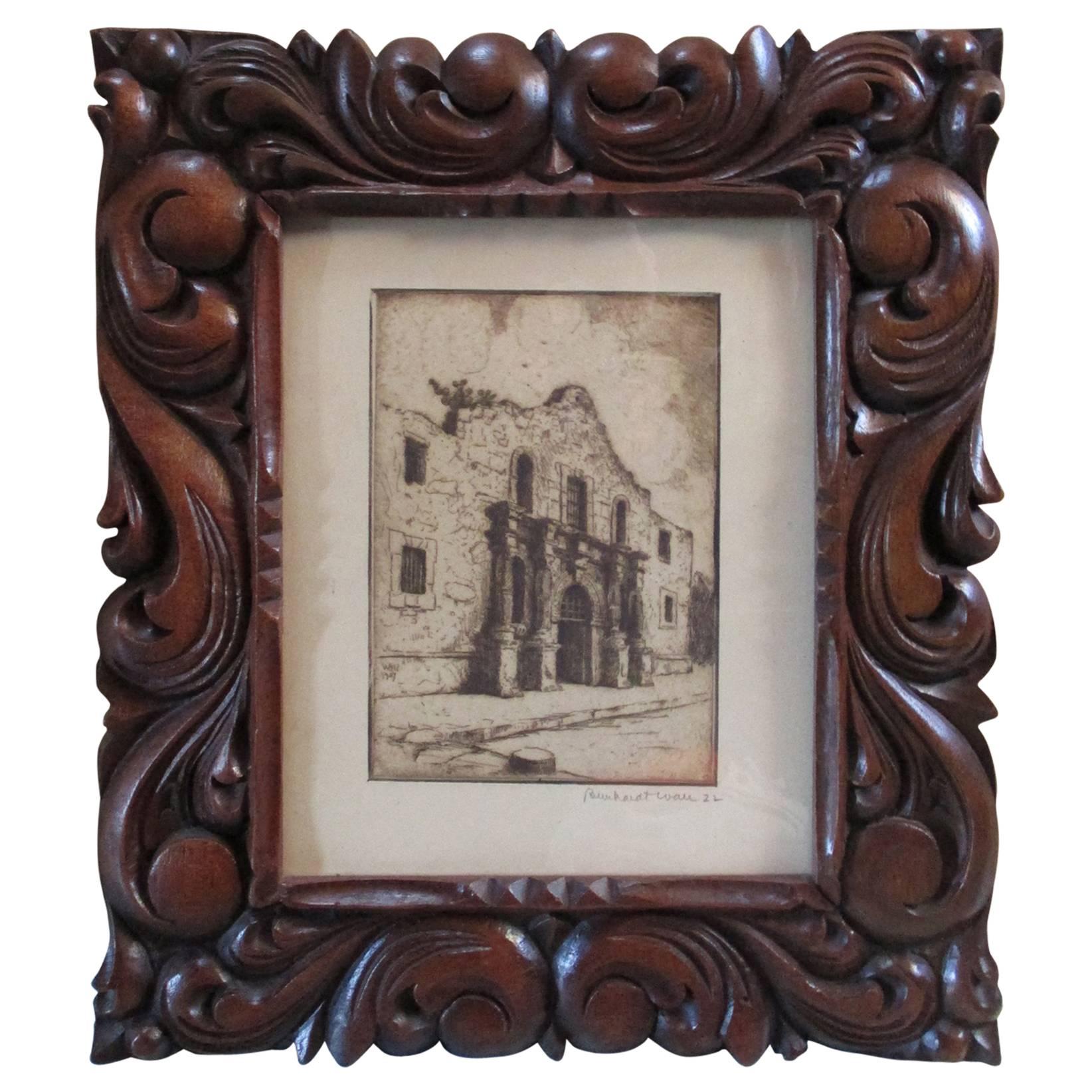 The Alamo in San Antonio Texas, Etching 1921, Bernhardt Wall For Sale