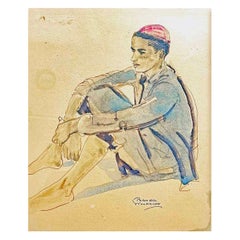 "Homme tunisien au koufi", peinture à l'aquarelle de l'illustratrice de Vogue Woodruff