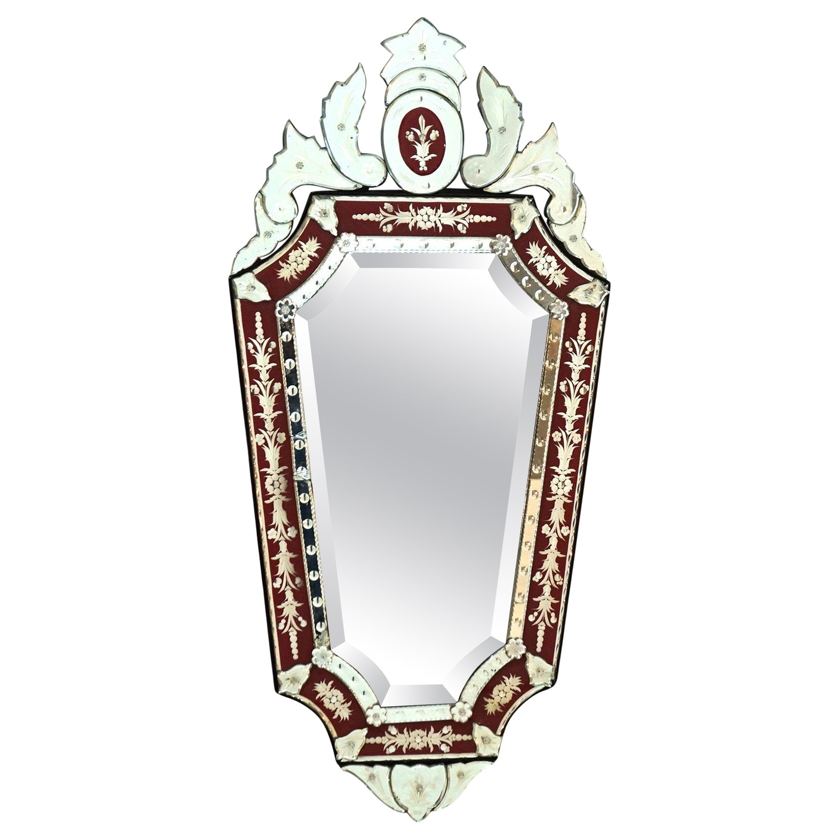 Venetian Italian Renaissance Polychrome & Etched Glass Mirror C 20th