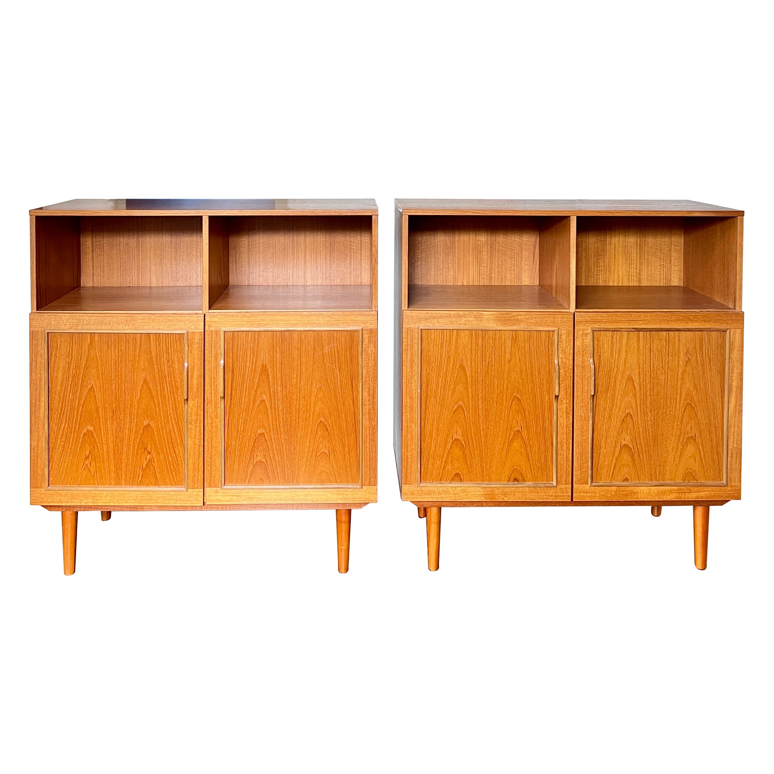 A set of 2 Danish mid century modern double door record / occasional cabinets